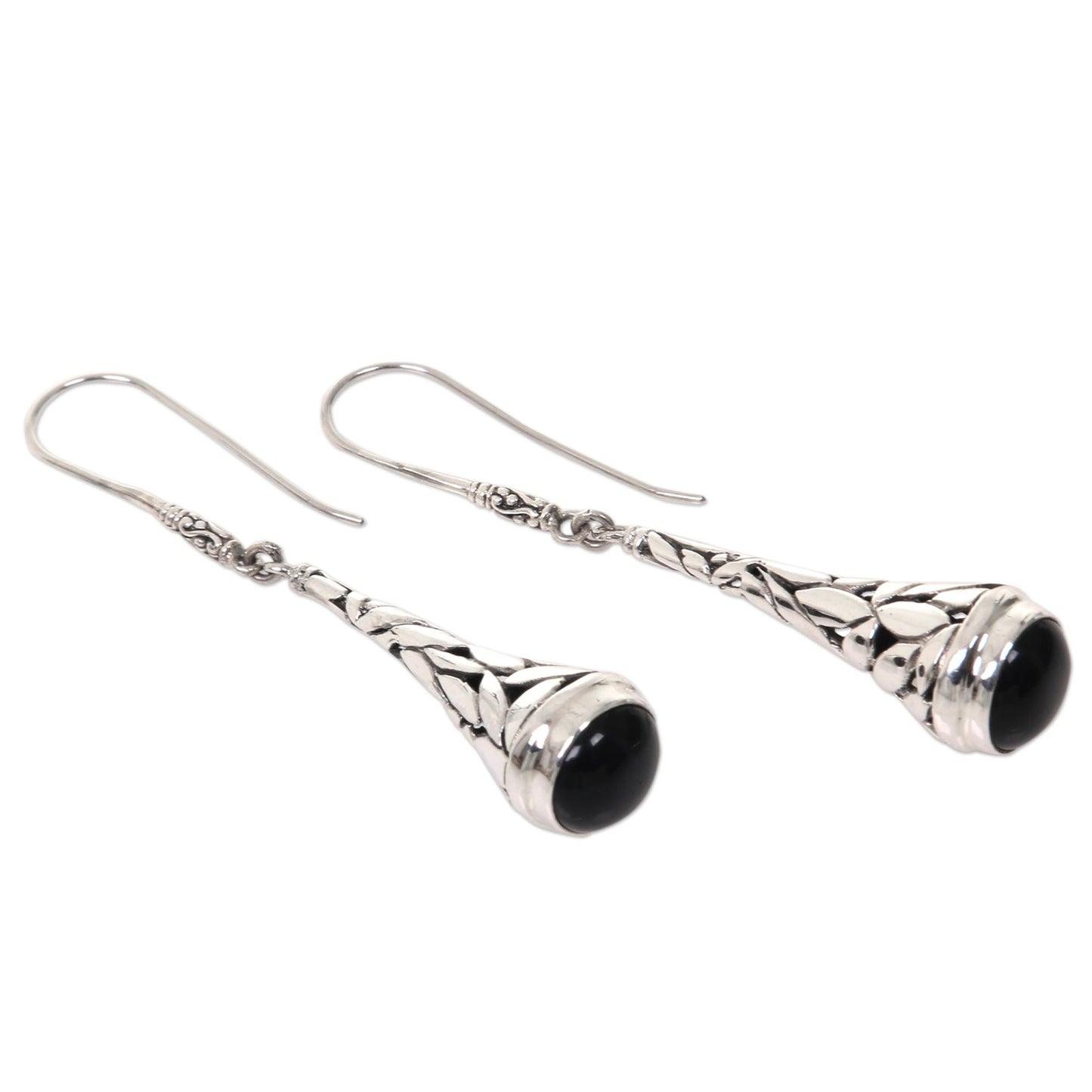 Gleaming Paddy Onyx & Silver Dangle Earrings