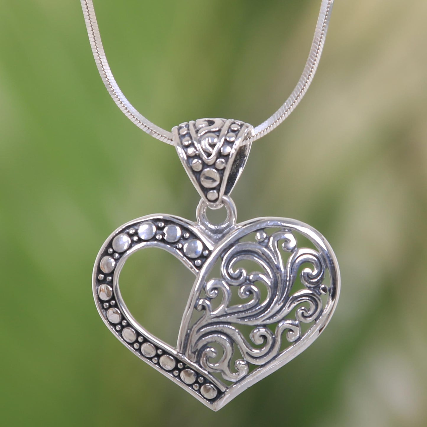 Two Hearts are One Balinese Sterling Silver Romantic Heart Necklace