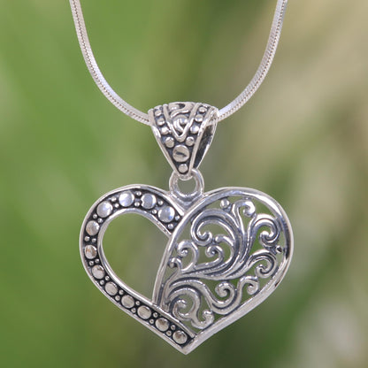 Two Hearts are One Balinese Sterling Silver Romantic Heart Necklace