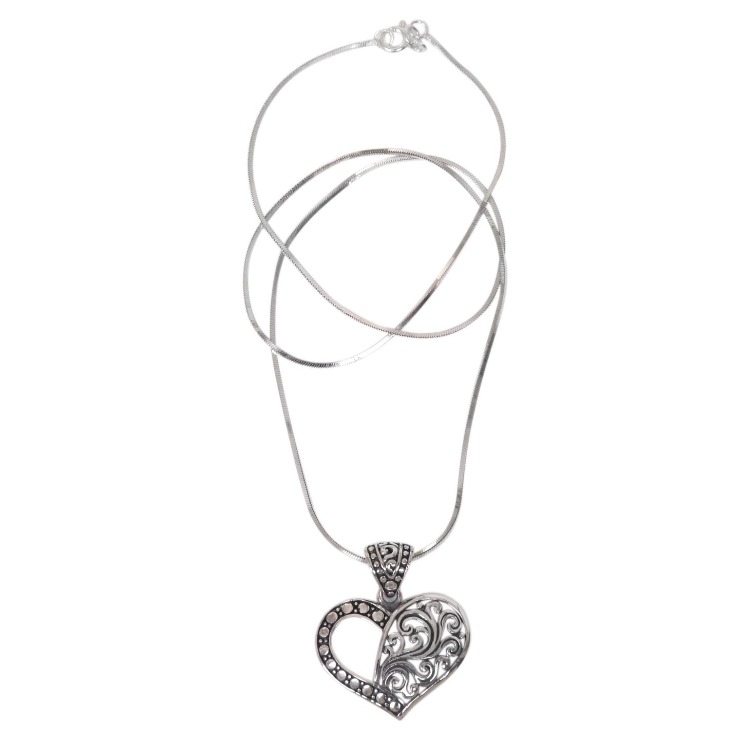 Two Hearts are One Balinese Sterling Silver Romantic Heart Necklace