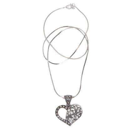 Two Hearts are One Balinese Sterling Silver Romantic Heart Necklace