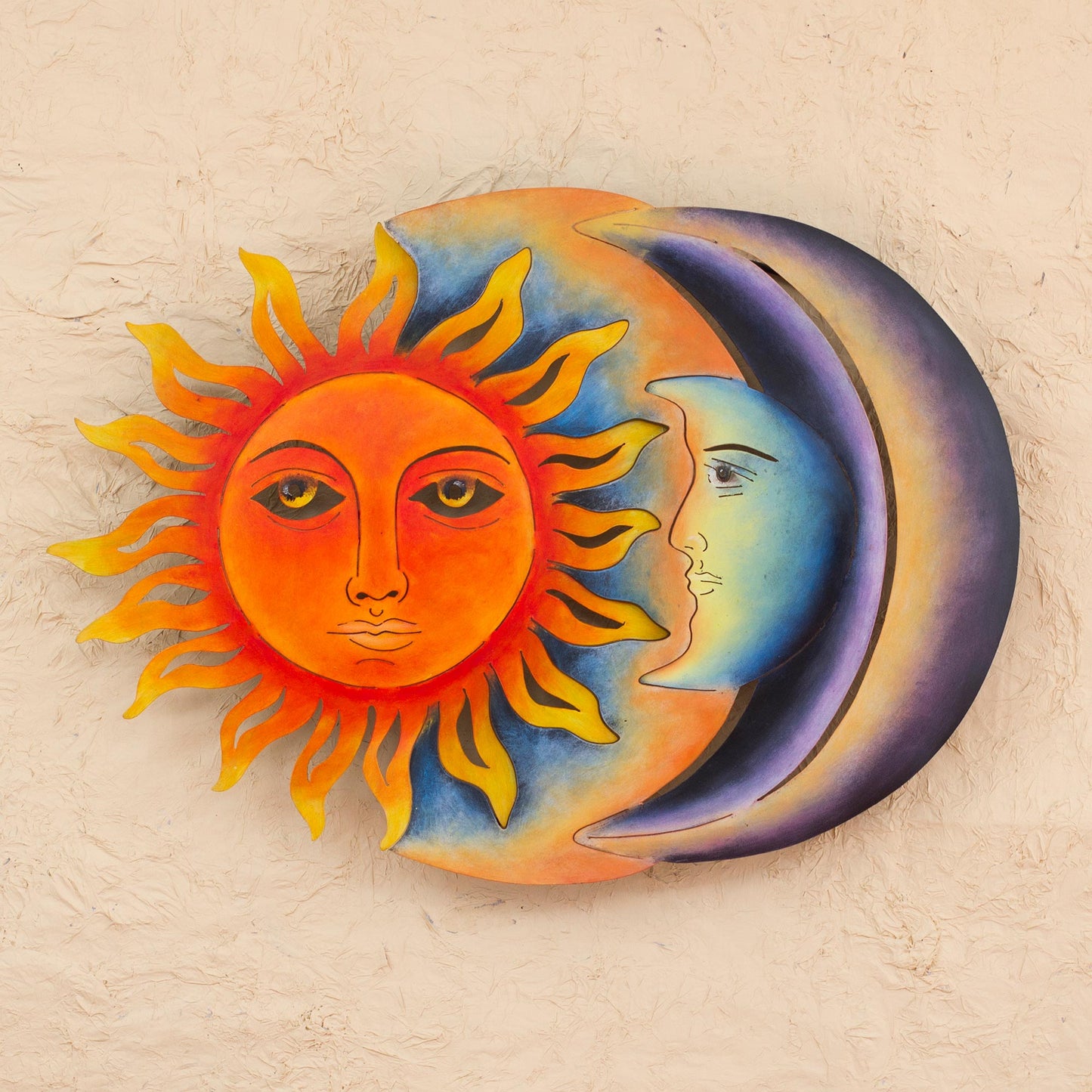 Festive Eclipse Colorful Steel Sun and Moon Eclipse Wall Art Sculpture