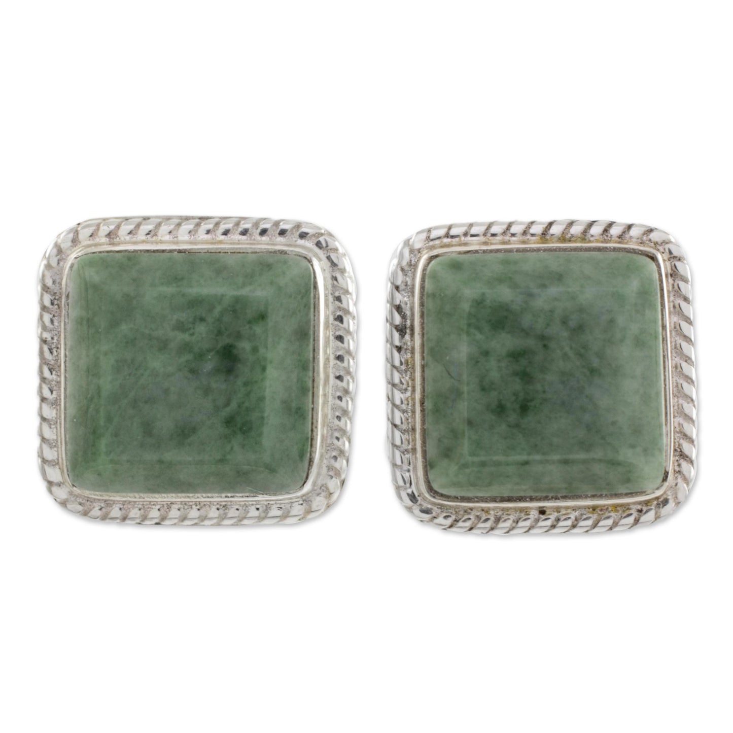 Maya Wisdom Artisan Crafted Jade and Sterling Silver Button Earrings