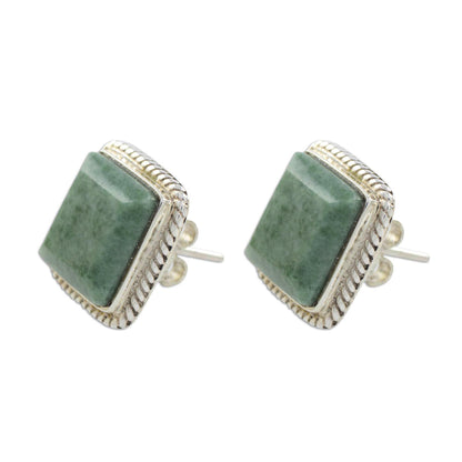 Maya Wisdom Artisan Crafted Jade and Sterling Silver Button Earrings