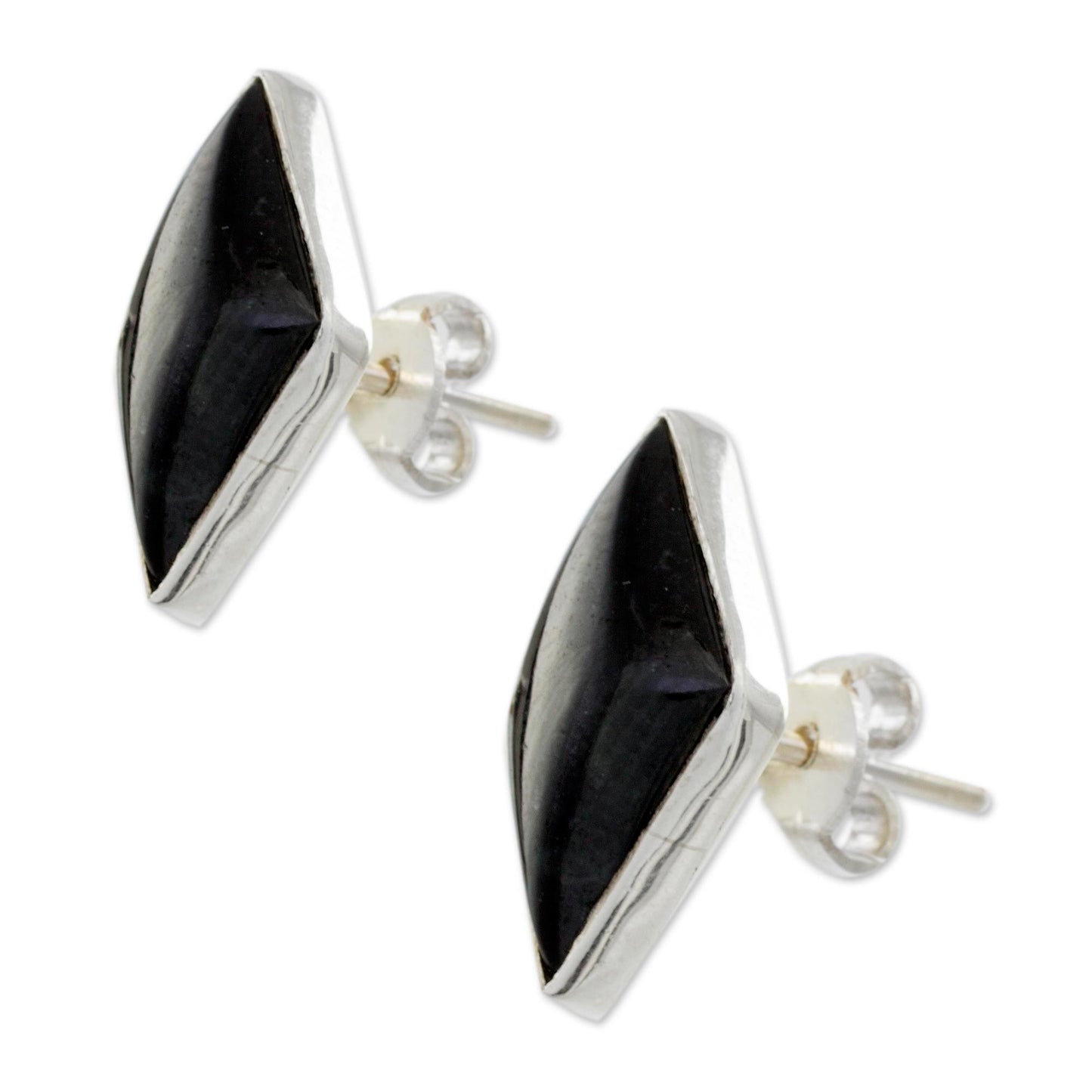 Midnight Maya Diamond Modern Guatemalan Black Jade Post Earrings