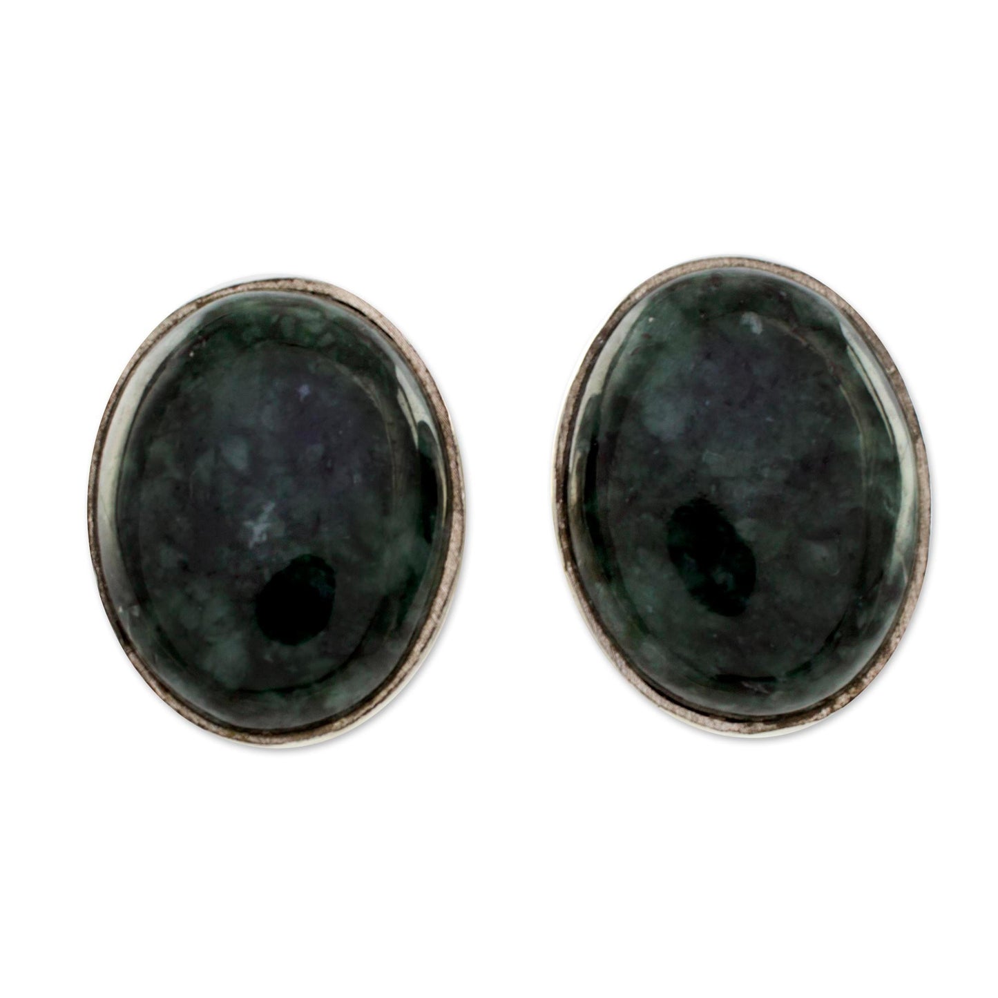 Dark Voluptuous Green Modern Maya Jade Post Earrings with Sterling Silver