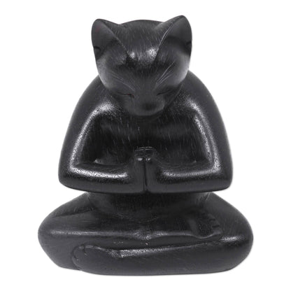 Black Cat Prayer Wood Sculpture