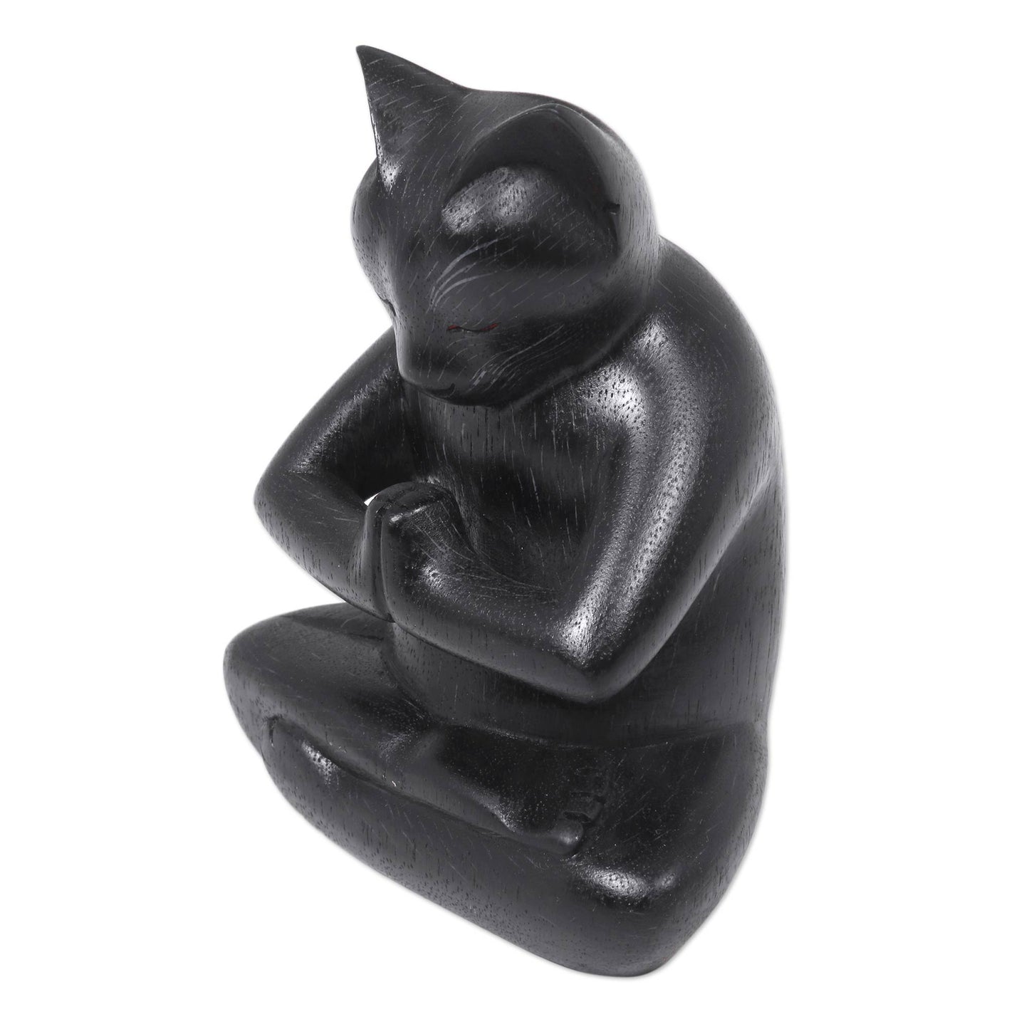 Black Cat Prayer Wood Sculpture