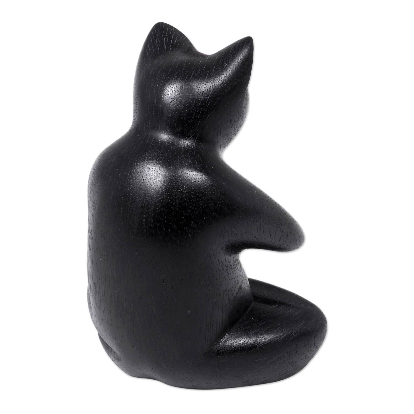 Black Cat Prayer Wood Sculpture