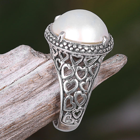 Glowing Moon Hand Made Cultured Pearl Cocktail Ring from Indonesia