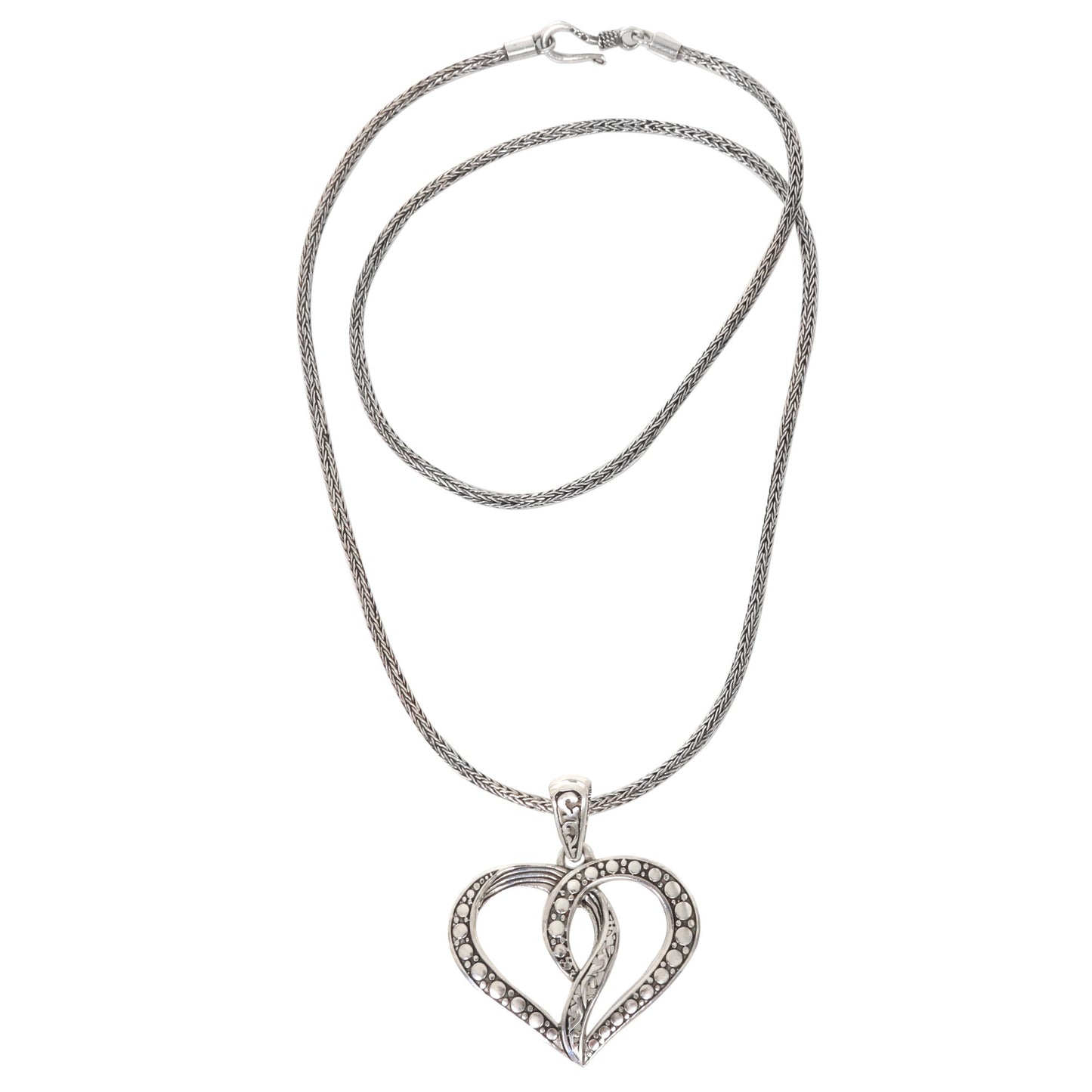 Unity of the Heart Romantic Balinese Heart Necklace Crafted of Sterling Silver