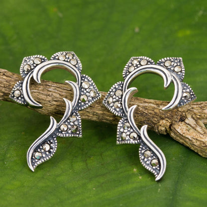 The Dearest Marcasite & Silver Curved Button Earrings