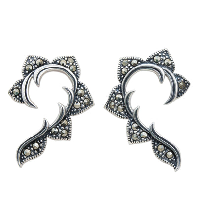 The Dearest Marcasite & Silver Curved Button Earrings