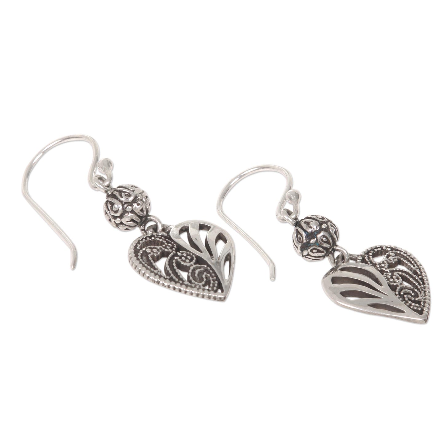 The Other Side Sterling Silver Dangle Earrings Heart Shape from Indonesia