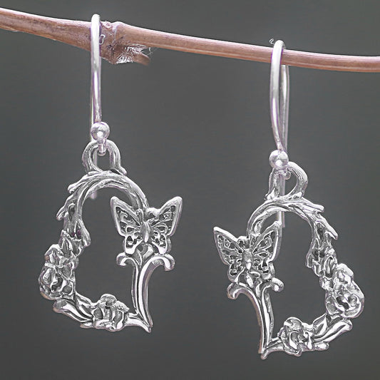 Butterfly Flutter Sterling Silver Butterfly Dangle Earrings from Indonesia