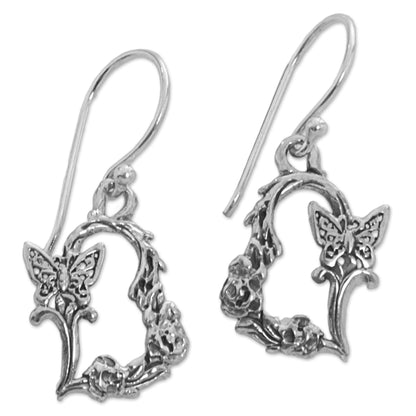 Butterfly Flutter Sterling Silver Butterfly Dangle Earrings from Indonesia