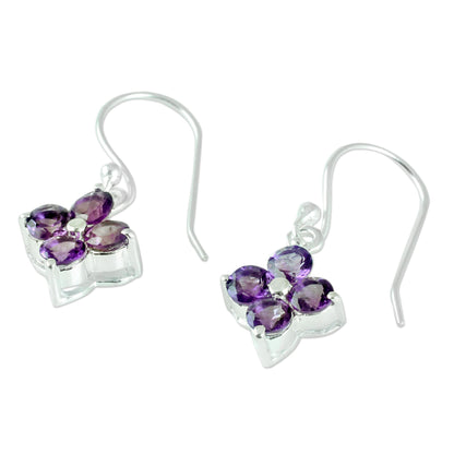 Petite Petals Floral Amethyst Dangle Earrings Artisan Crafted Jewelry