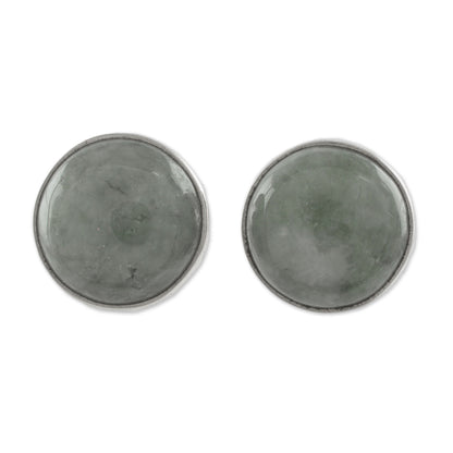 Mayan Harmony in Green Circular Light Green Guatemalan Jade Stud Earrings
