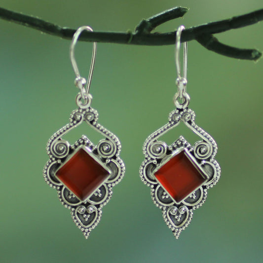 Glorious Orange Carnelian Silver Earrings