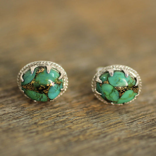 Morning in Green Turquoise Silver Stud Earrings