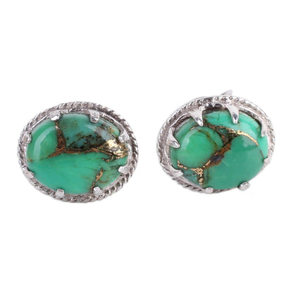 Morning in Green Turquoise Silver Stud Earrings