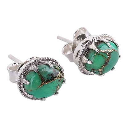 Morning in Green Turquoise Silver Stud Earrings