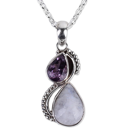 Two Teardrops Amethyst Moonstone Pendant Necklace