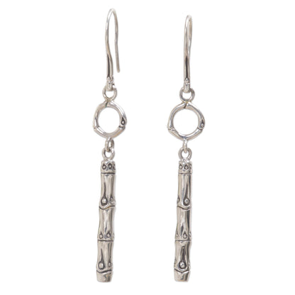 Bamboo Stalk Engraved Bamboo Motif 925 Sterling Silver Dangle Earrings