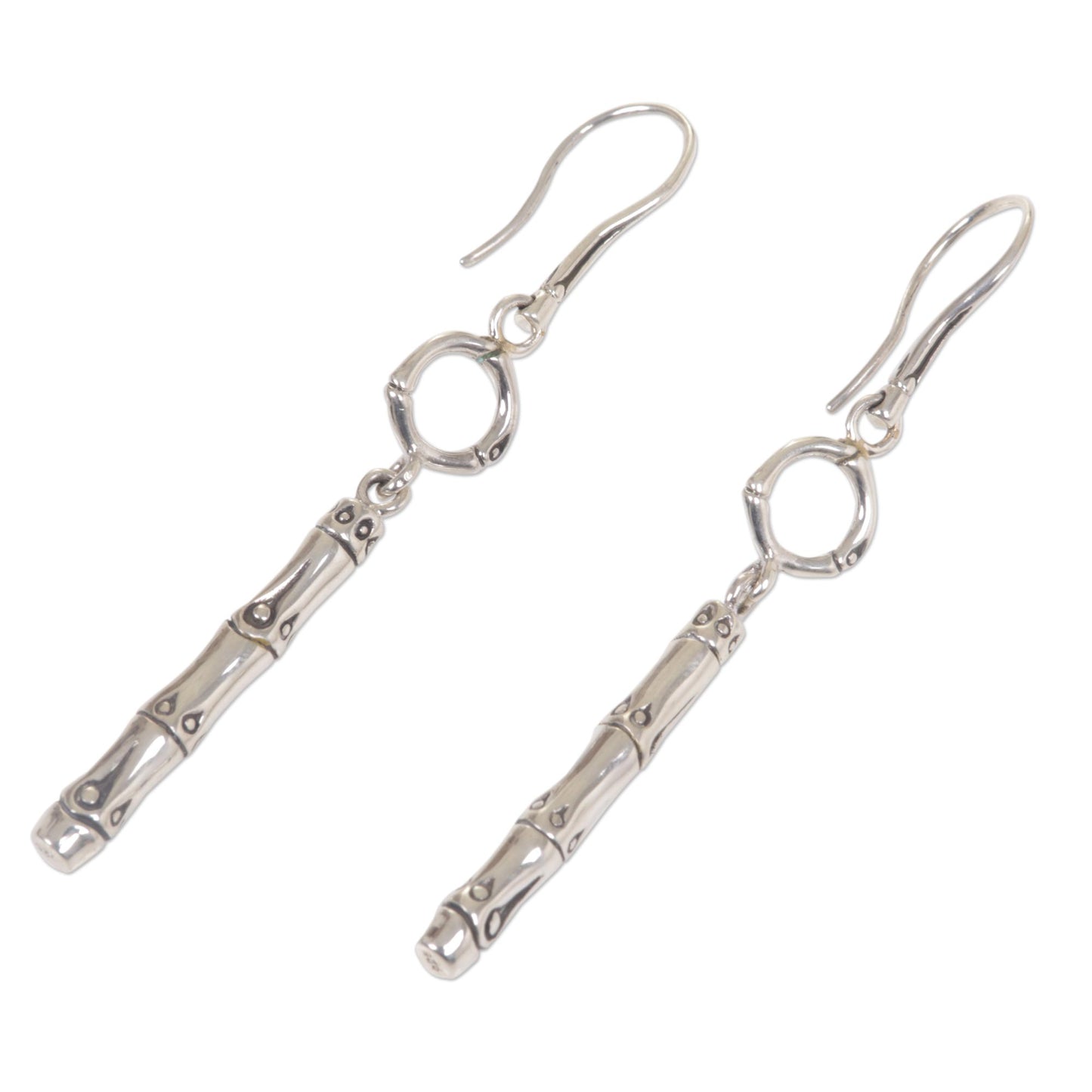 Bamboo Stalk Engraved Bamboo Motif 925 Sterling Silver Dangle Earrings