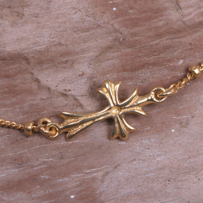 Gold Cross Hancrafted 14k Gold Vermeil Balinese Cross Them Bracelet