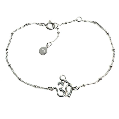 Centered Om Sterling Silver Cuban Link Chain Bracelet with Om Symbol