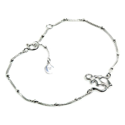 Centered Om Sterling Silver Cuban Link Chain Bracelet with Om Symbol