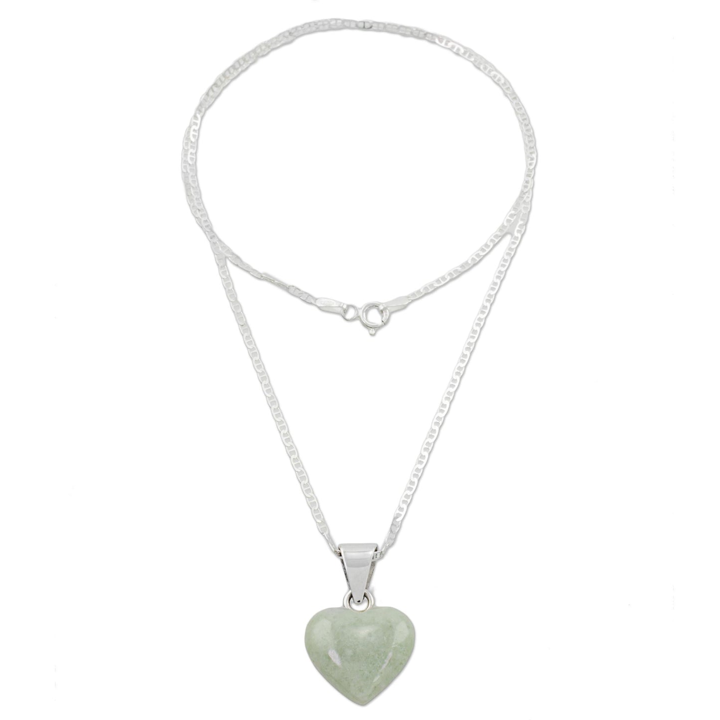 Mayan Heart Jade Sterling Silver Heart Shape Pendant Necklace Guatemala