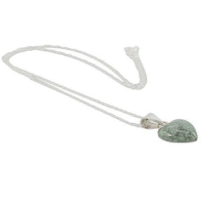 Mayan Heart in Light Green Jade & Silver Necklace