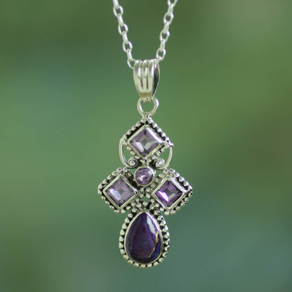 Geometric Illusions in Lilac Artisan Crafted Geometric Amethyst Pendant Necklace