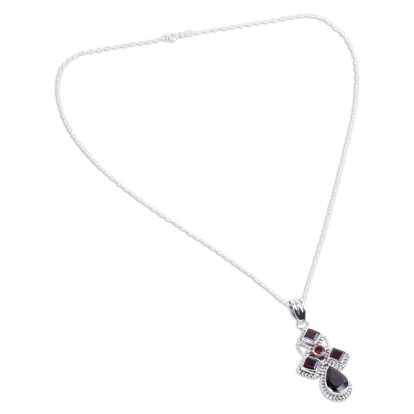 Geometric Illusions Garnet Pendant Necklace