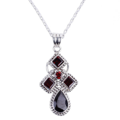 Geometric Illusions Garnet Pendant Necklace