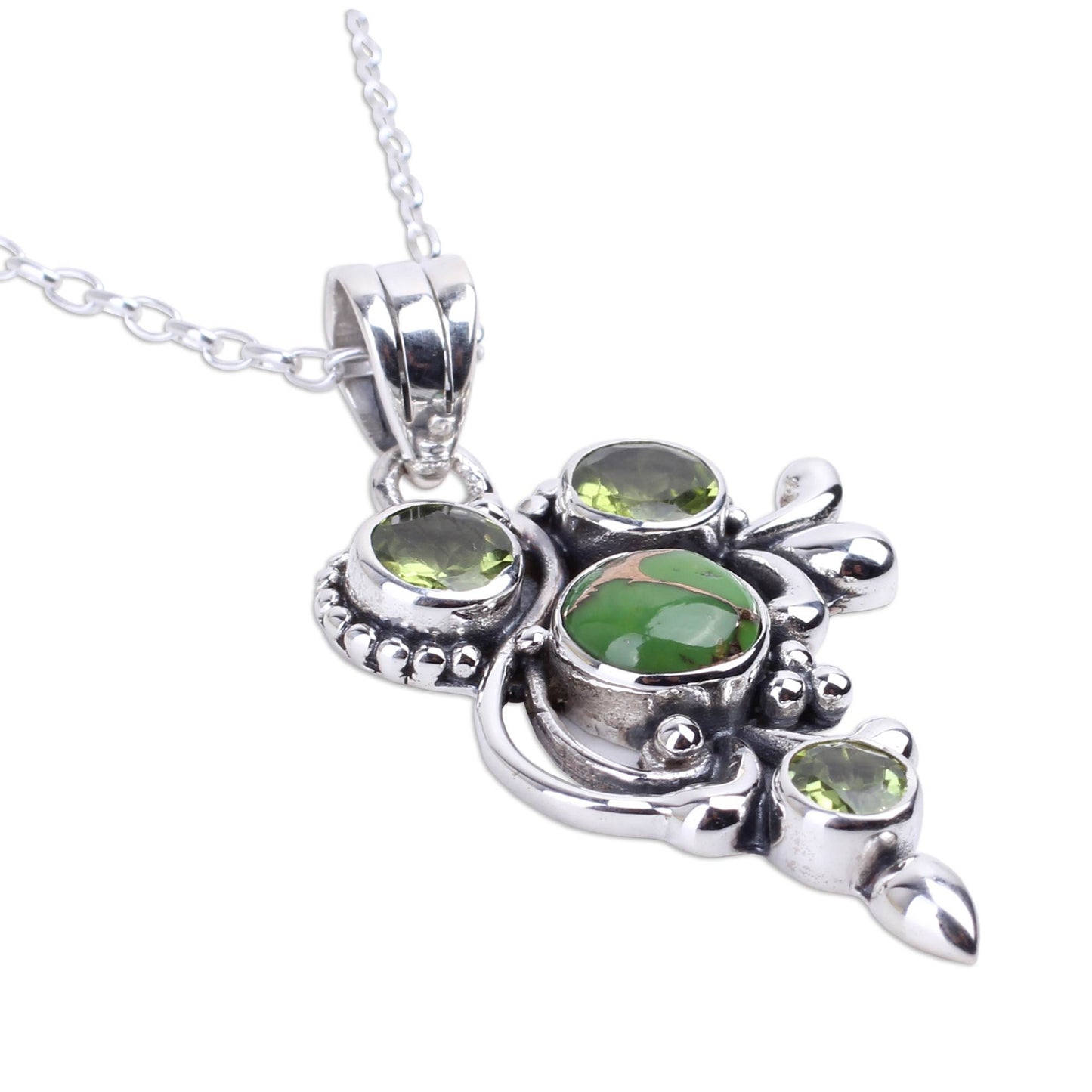 Mystic Forest Jaipur Hand Crafted Peridot and Sterling Silver Pendant Necklace