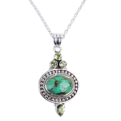 Luminous Green Sky Peridot and Composite Turquoise Pendant Necklace