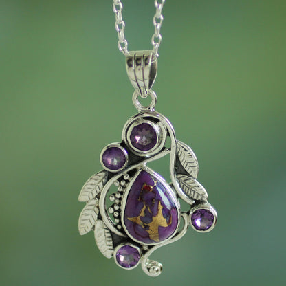 Purple Forest Mist India Handcrafted Composite Turquoise and Amethyst Necklace