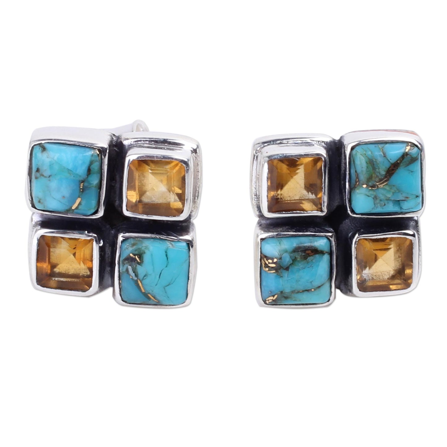 Harmonious Sky Citrine and Blue Composite Turquoise Button Earrings