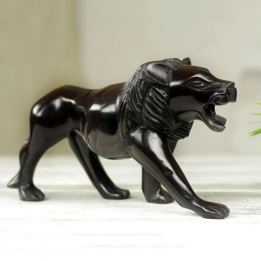 Lion Prowl Mighty African Lion Hand Carved Ebony Wood Sculpture