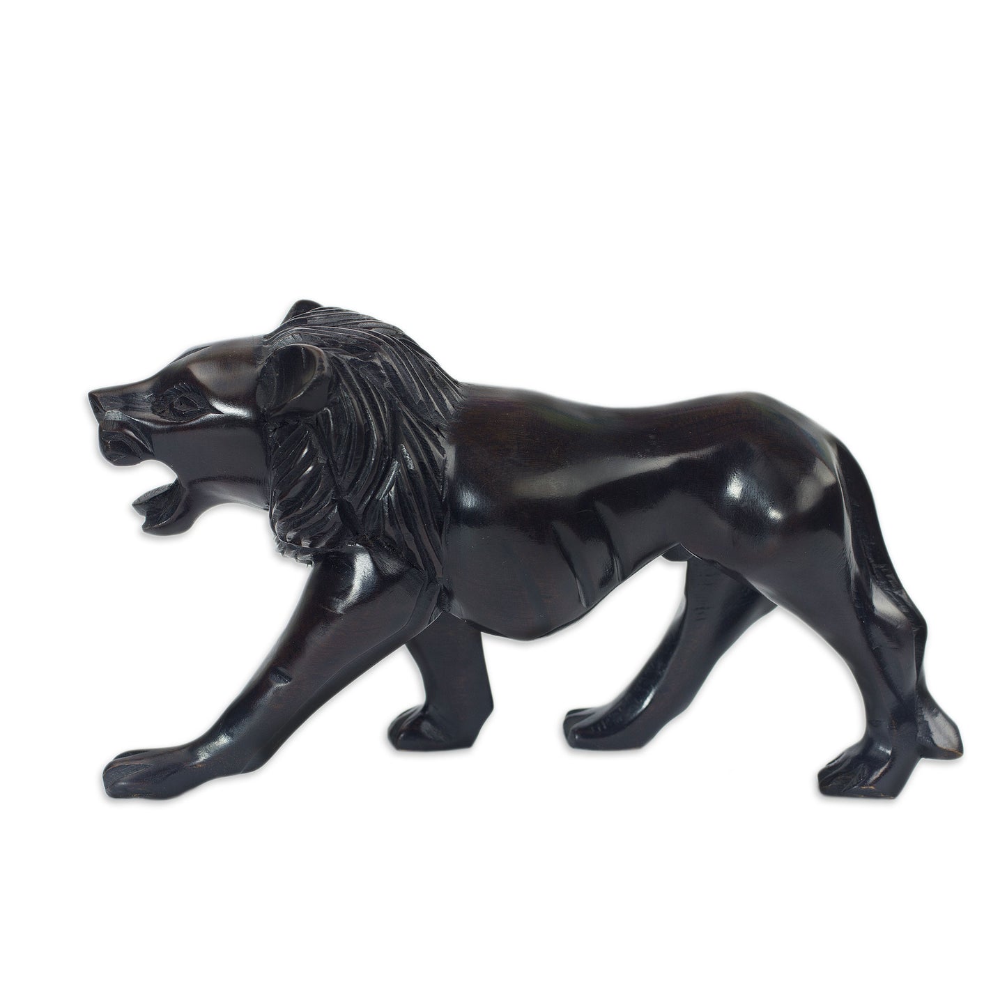 Lion Prowl Mighty African Lion Hand Carved Ebony Wood Sculpture