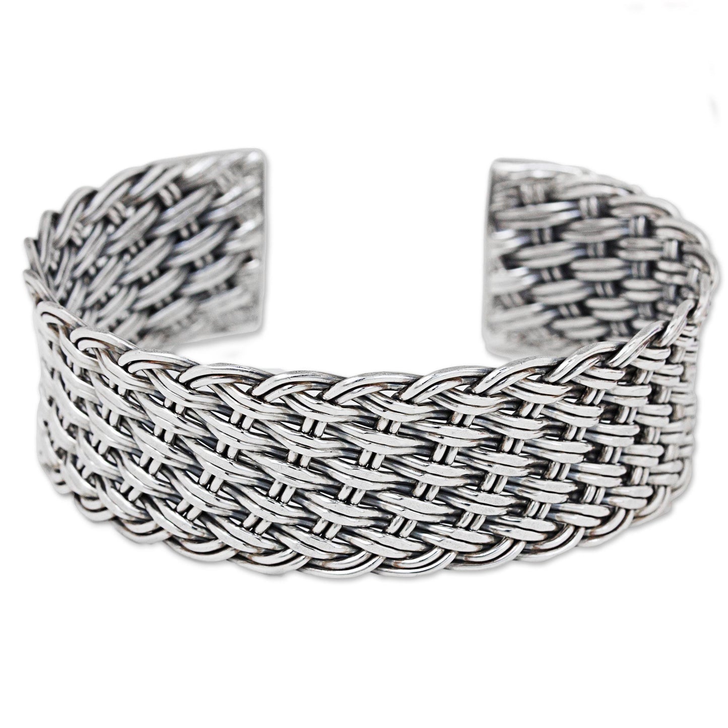 Hill Tribe Basketweave Thai Handcrafted Woven Sterling Silver Cuff Bracelet