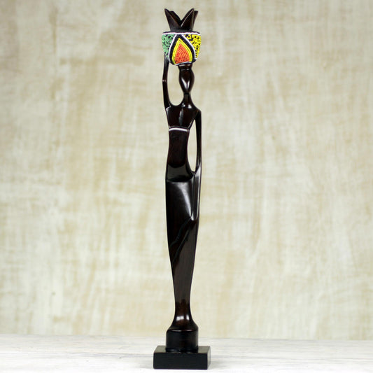 Akatua Handmade Ghanaian Ebony Wood and Recycled Glass Sculpture