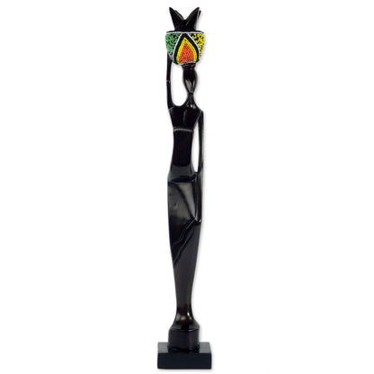 Akatua Handmade Ghanaian Ebony Wood and Recycled Glass Sculpture