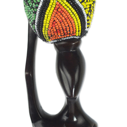 Akatua Handmade Ghanaian Ebony Wood and Recycled Glass Sculpture