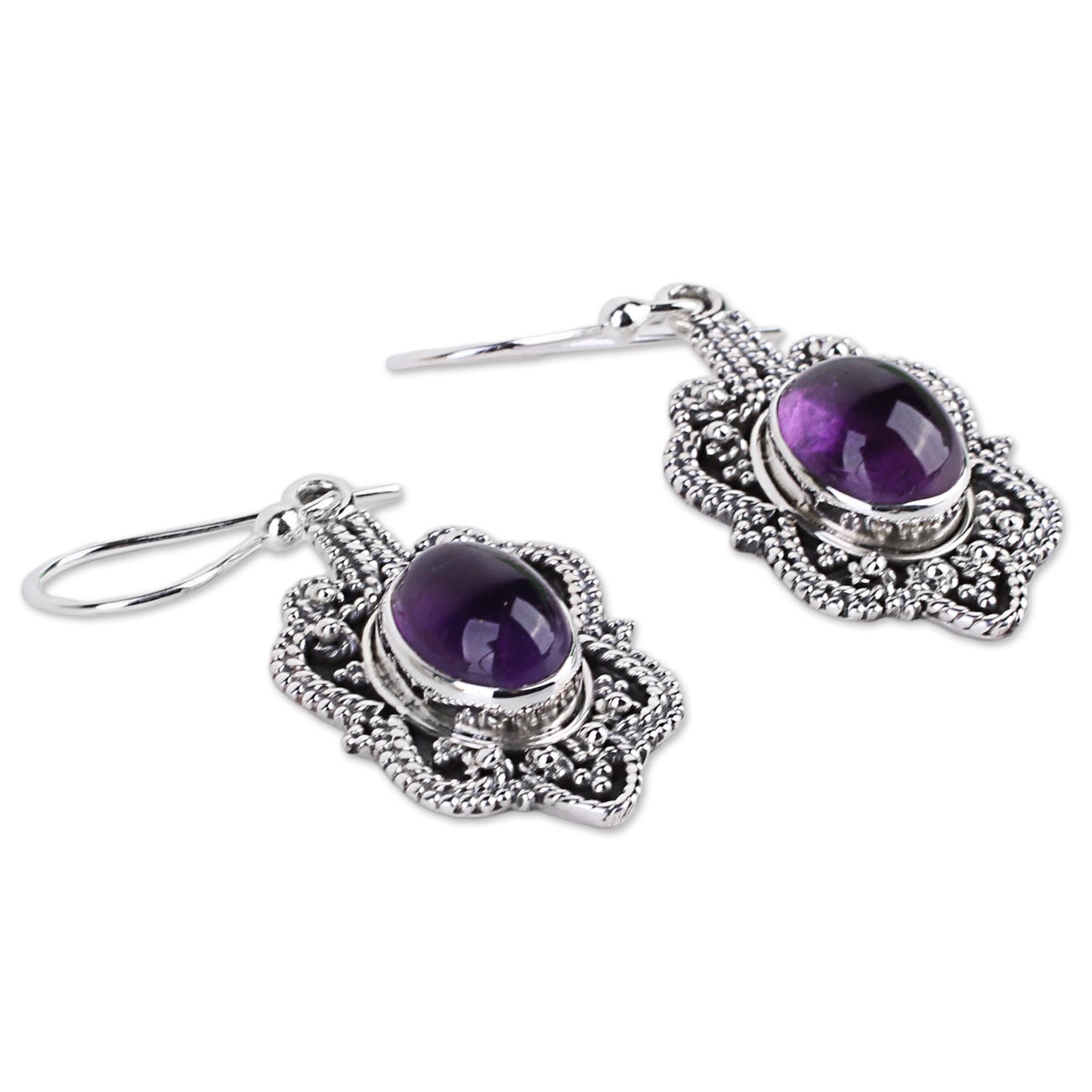 Intricate Embrace Handcrafted Sterling Silver Earrings with Amethyst