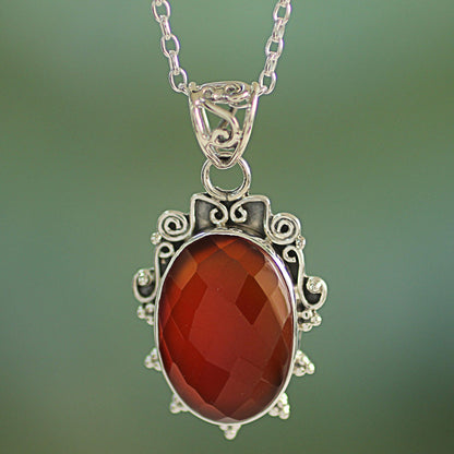 Glow of Embers India Handcrafted Sterling Silver Necklace with Carnelian