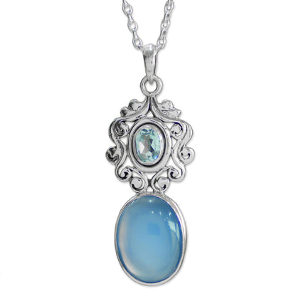 Harmonious Blue Handcrafted Blue Chalcedony and Topaz Pendant Necklace